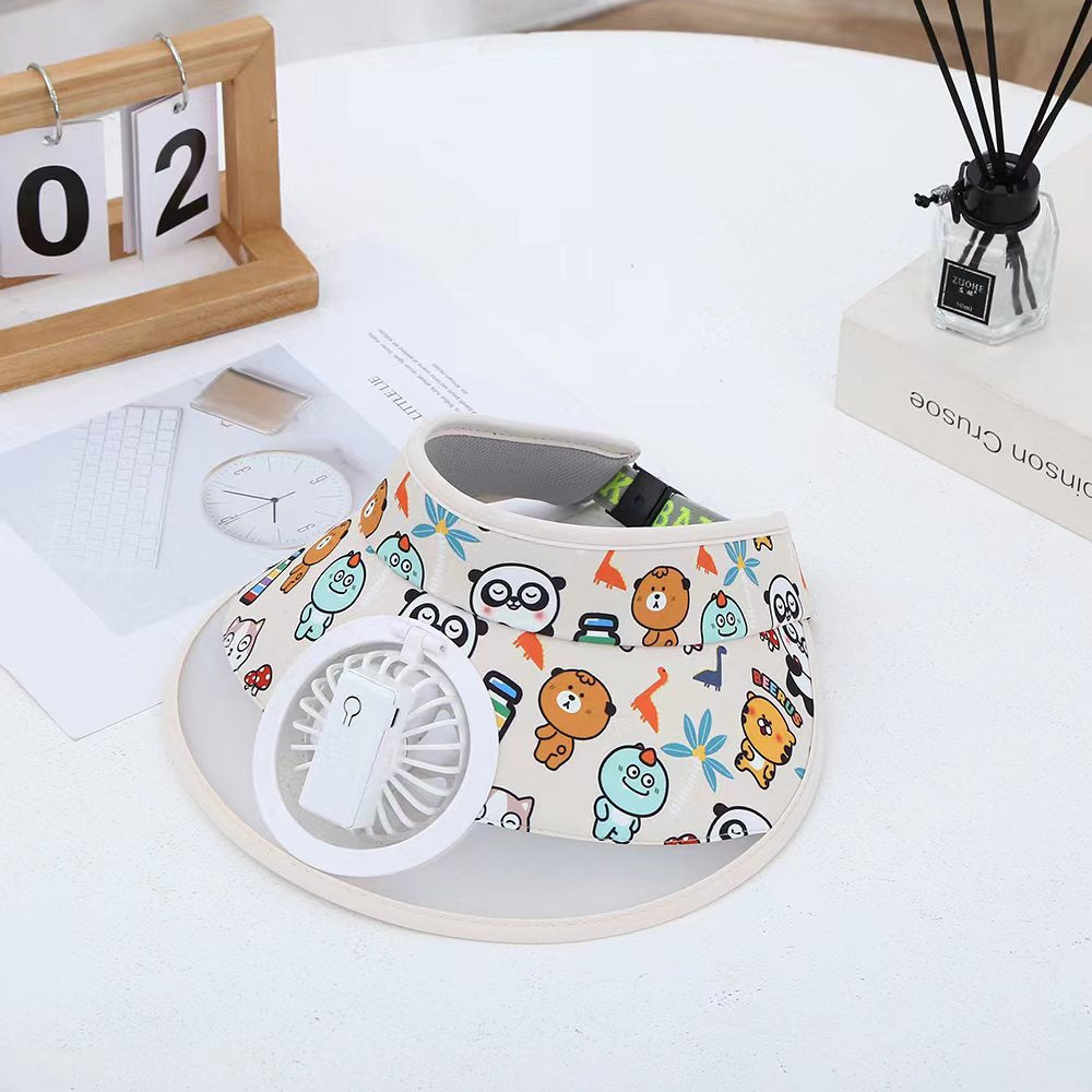 Stay Cool and Stylish with our Animal-Themed Summer Sun Visor Cap: Adjustable Strap and Built-in Fan - Kidspark
